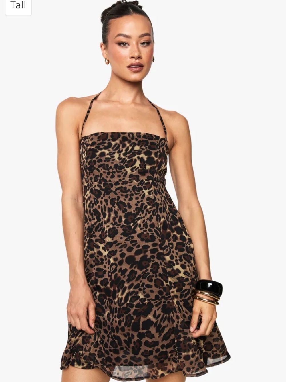 Tall Leopard Print Chiffon Strappy Square Neck Smock Mini Dress